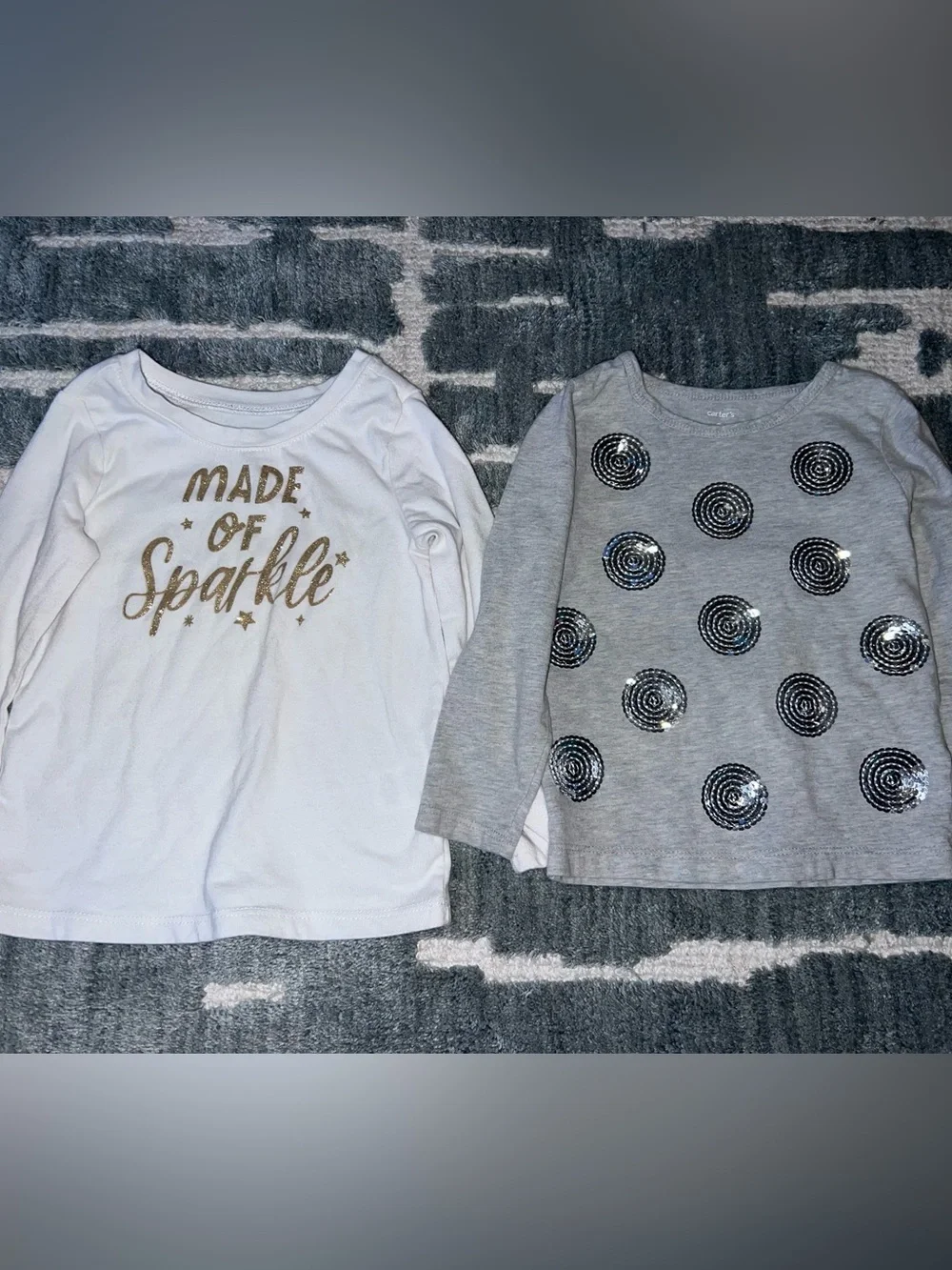 Carter's Gray & White Long-Sleeve Sparkle Tops